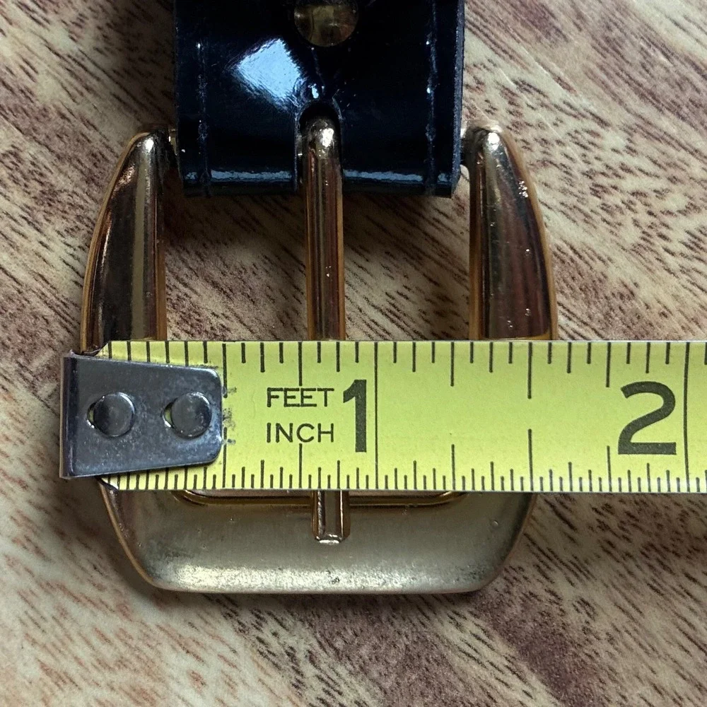 Vintage 90s Black Moc Croc Leather Belt Size 12 Skinny Tapered Gold Buckle Y2K